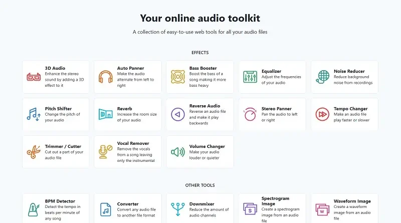 Audioalter: 오디오를 위한 온라인 도구 세트