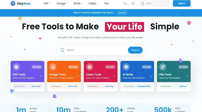 TinyWow: PDF, відео, зображення та інші онлайн-інструменти безкоштовно